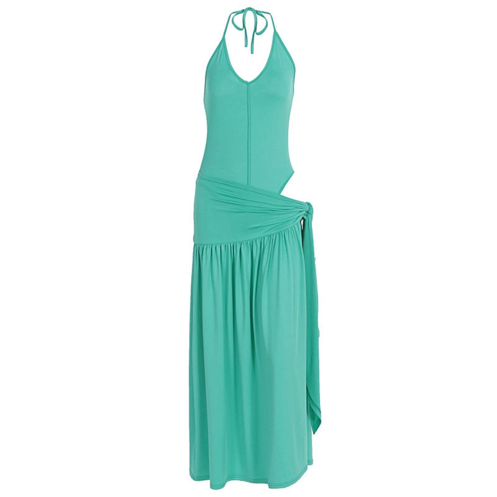 Zara Bodycon Halter Deep V-Neck High Slit Beach Dress - Picture 6 of 6